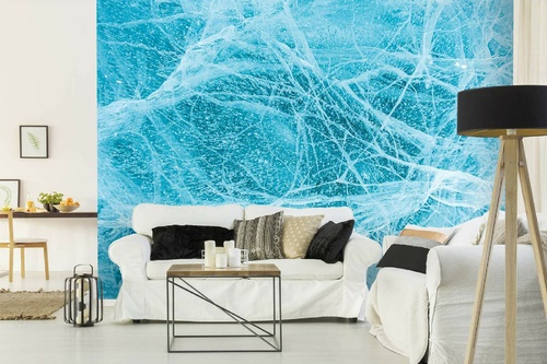 Vlies Fototapete - Blaues Eis mit Rissen 375 x 250 cm